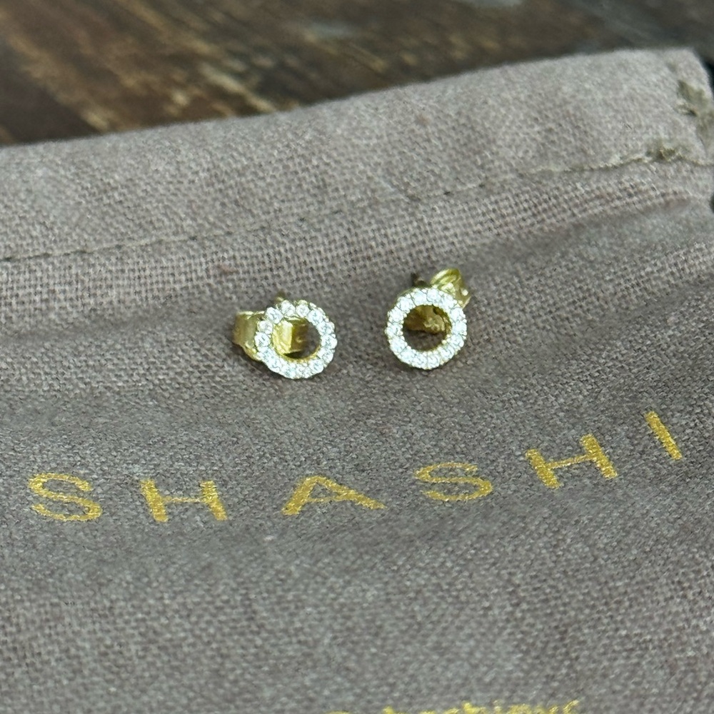 Shashi Gold Tone Pave Circular Stud Earrings
